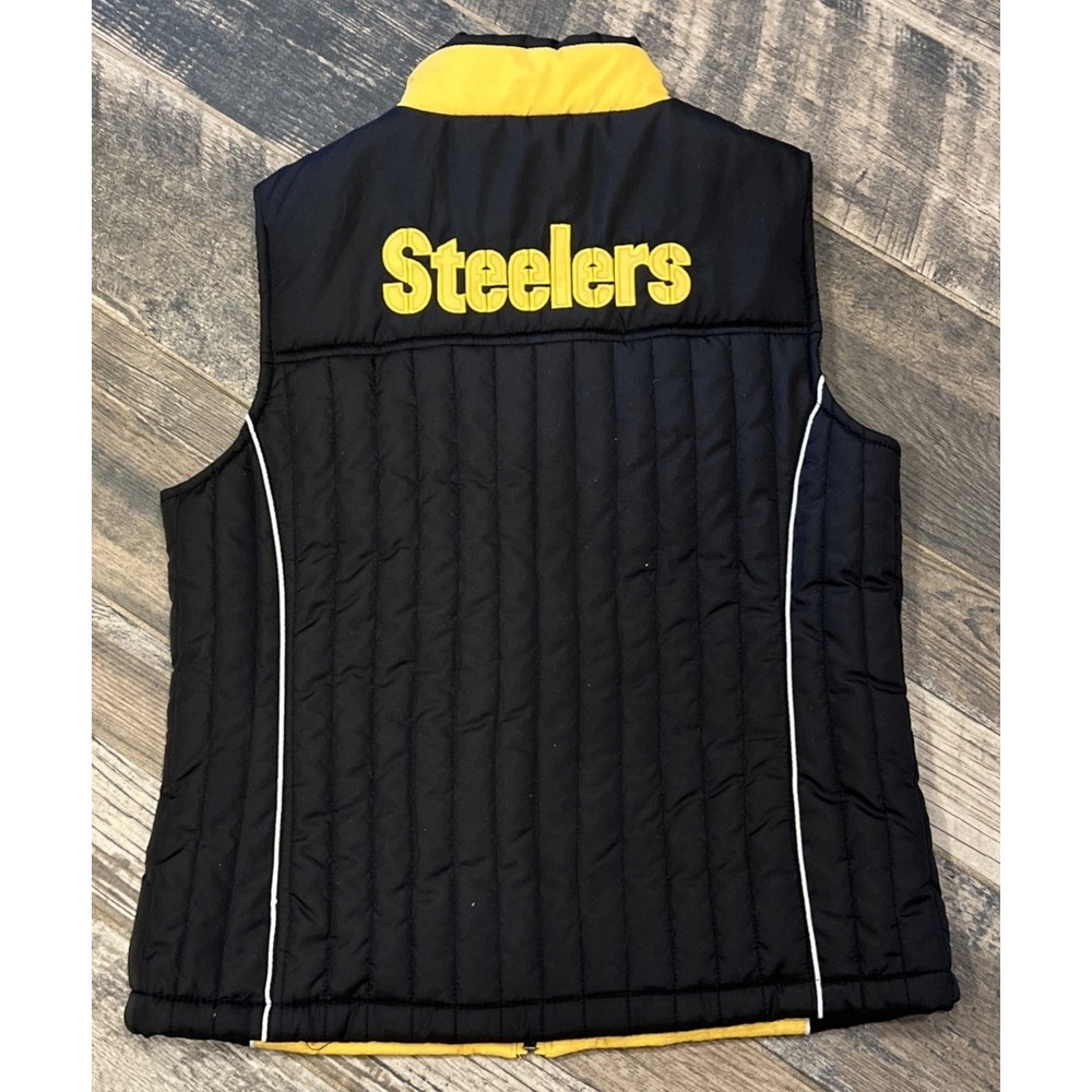 NFL Team Apparel Pittsburgh Steelers Women's Quilted Vest Football Zip Small